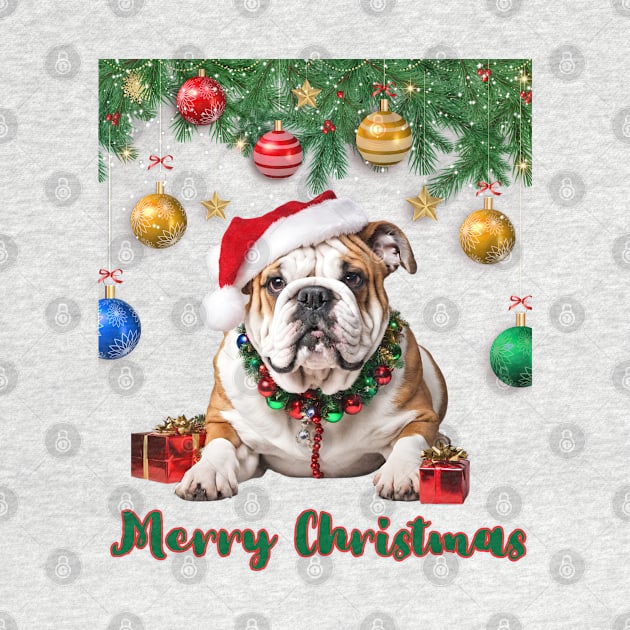Santa English Bulldog Merry Christmas! by Doodle and Things